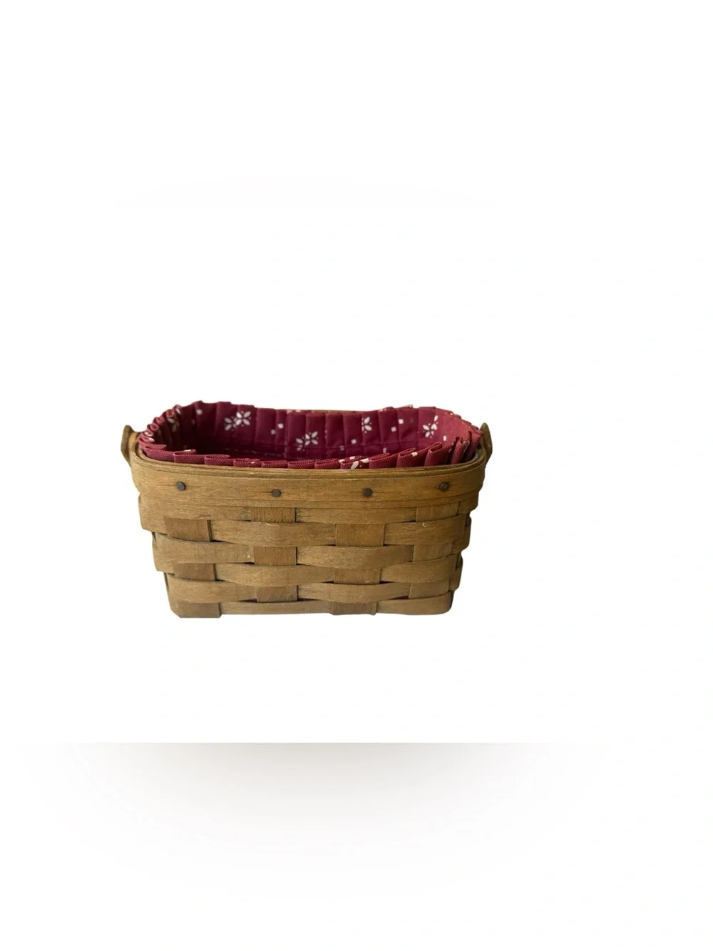Longaberger Small Rectangular Basket Burgundy Liner Swing Handle Vintage 7.5”